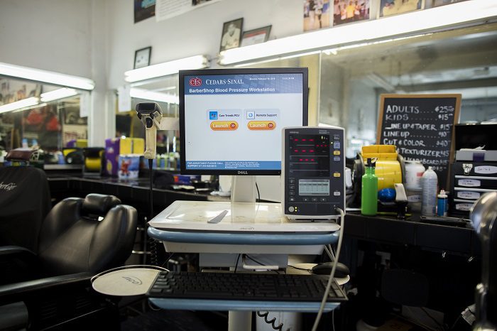 Mobile Blood Pressure Cart in Barbershop