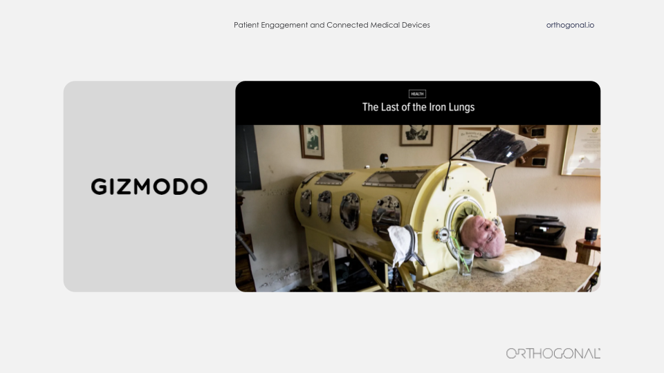 A picture of the web based magazine Gizmodo where an Iron lung, a marvelous and helpful big iron device is seeing how the amount of users is reducing as years pass by.