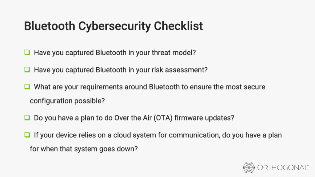 bluetooth cybersecurity checklist